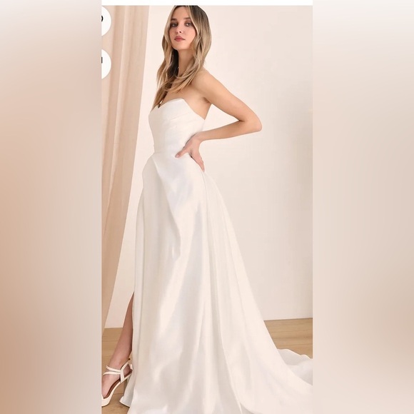 Lifetime of Love White Satin Strapless A-Line Gown Sz XS # - Picture 8 of 9